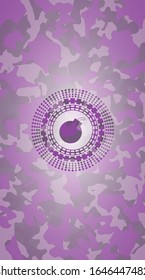 icono de bomba dentro del emblema de camo rosa y púrpura