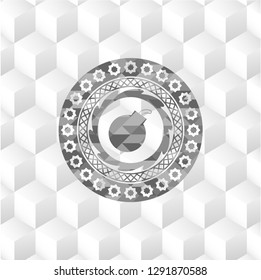 bomb icon inside realistic grey emblem with cube white background