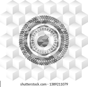 bomb icon inside realistic grey emblem with cube white background