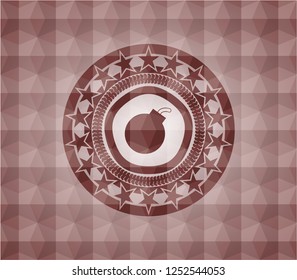 bomb icon inside red badge with geometric pattern. Seamless.
