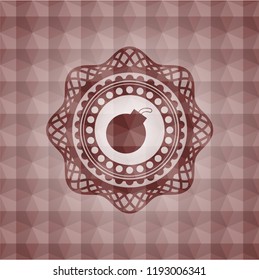 bomb icon inside red emblem with geometric pattern. Seamless.