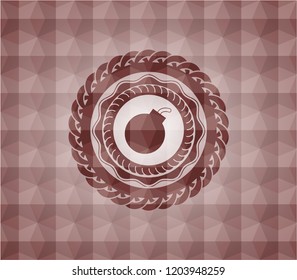 bomb icon inside red emblem with geometric background. Seamless.