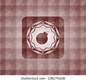 bomb icon inside red emblem or badge with geometric pattern background. Seamless.