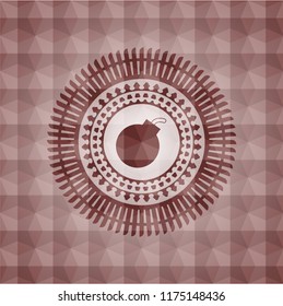 bomb icon inside red geometric emblem. Seamless.