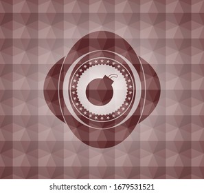 Bombensymbol in rotem geometrischem Muster. Nahtlos.