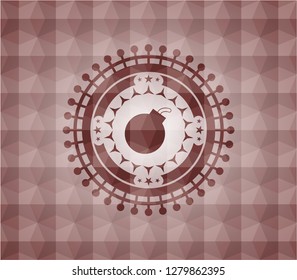 bomb icon inside red polygonal badge. Seamless.