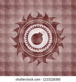 bomb icon inside red seamless emblem with geometric pattern.