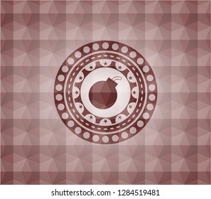 bomb icon inside red seamless badge with geometric background.