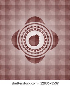 bomb icon inside red seamless geometric pattern emblem. Seamless.