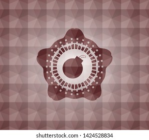 bomb icon inside red seamless polygonal badge.