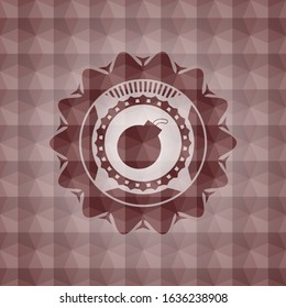 bomb icon inside red seamless geometric emblem.