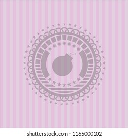 bomb icon inside retro style pink emblem