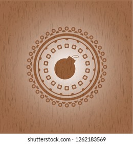 bomb icon inside retro style wood emblem