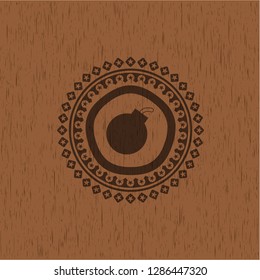 bomb icon inside retro style wood emblem