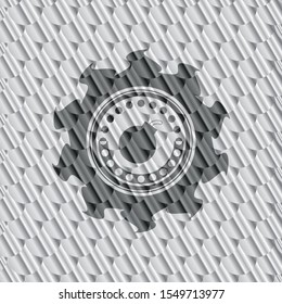 bomb icon inside silver emblem. Scales pattern. Vector Illustration. Detailed.