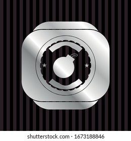 bomb icon inside silvery emblem