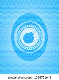 bomb icon inside sky blue water wave badge.