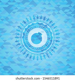 bomb icon inside sky blue mosaic emblem