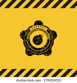 icono de bomba dentro del signo de advertencia, emblema negro grunge. Ilustración vectorial. Detallado. 