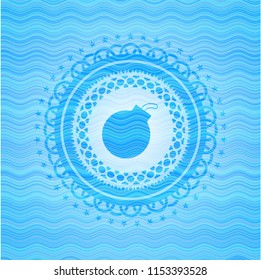 bomb icon inside water concept badge background.