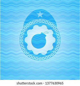 bomb icon inside water wave representation style badge.