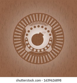 bomb icon inside wood emblem. Vintage.