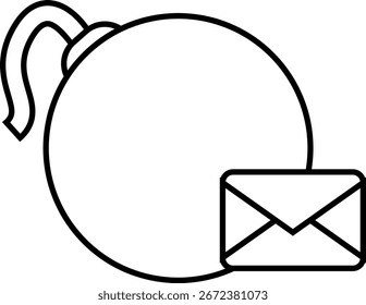 Bombensymbol und Nachrichtensymbol mit weißem Hintergrund.mit schwarzen Linien