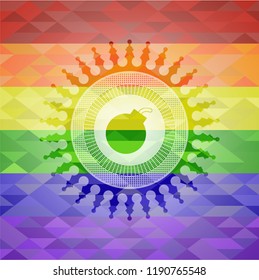 bomb icon on mosaic background with the colors of the LGBT flag