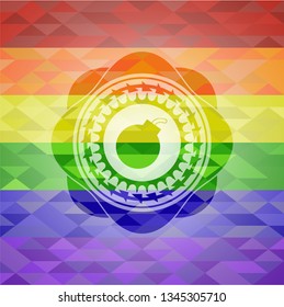 bomb icon on mosaic background with the colors of the LGBT flag