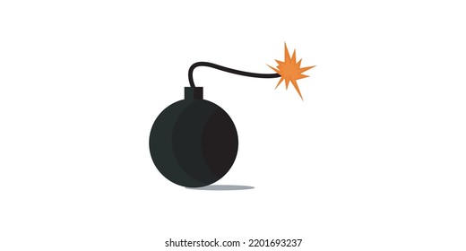 bomb icon on a white background, the bomb has a shadow and the tip of the wick is triggered by fire