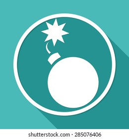 Bomb icon on white circle with a long shadow