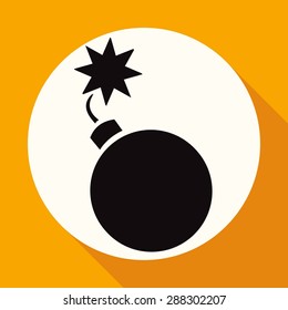Bomb icon on white circle with a long shadow