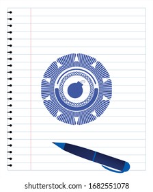 efecto de lápiz de icono de bomba. Tinta azul. Ilustración vectorial. Detallado.