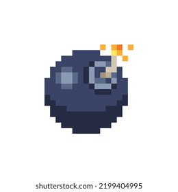 Bomb Icon. Pixel Art Style. Game Assets. 8-bit Style. Old School Computer Graphic Design. Isolated Abstract Vector Illustration. 