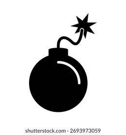 Icono de bomba: explosivo redondo con fusible en llamas, símbolo de peligro y explosión, Ilustración vectorial