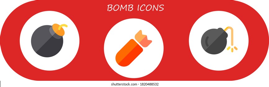 conjunto de iconos de la bomba. 3 iconos de bomba plana. Iconos incluidos
