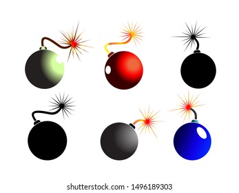 bomb icon set, dynamite, grenade, flash bang vector isolated