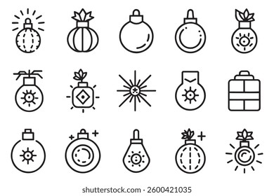 Bomb icon set editable stroke outline isolated flat vector illustration on white background