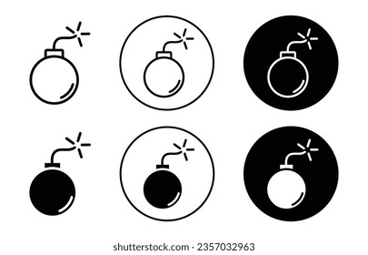 conjunto de iconos de la bomba. símbolo del vector de bomba explosiva de guerra en un estilo negro relleno y delineado.