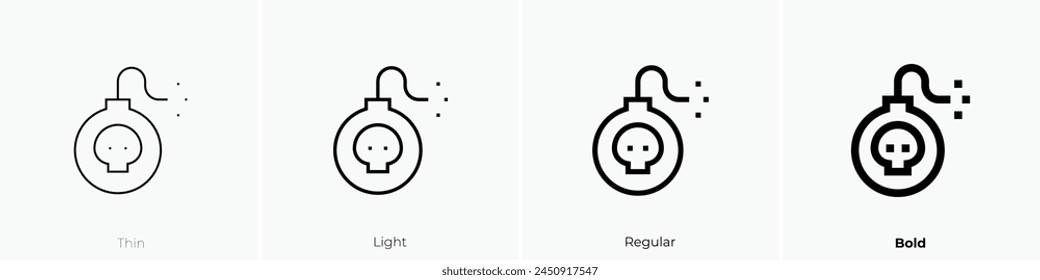 bomb icon. Thin, Light Regular And Bold style design isolated on white background