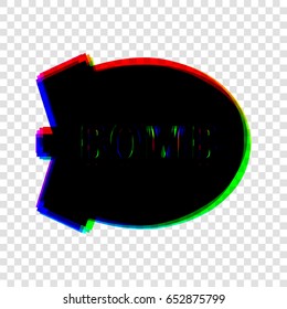 Bomb icon. Vector. Black icon with red-green-blue contours on transparent background.