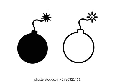 Icono de bomba Vector. Símbolo de auge. Bombas con mecha ardiente. Icono de línea de bomba de demolición. Ilustración vectorial