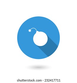Bomb icon. Vector illustration of flat blue color icon with long shadow