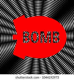 Bomb icon. Vector. Red icon on white and black radial interference as background.