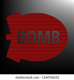 Bomb icon. Vector. Striped red and black icon at gradient blackish background. Zebra.