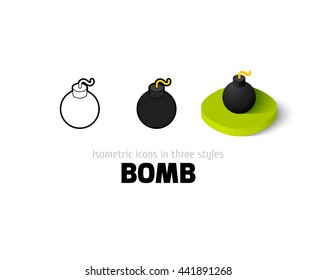 Bomb icon, vector symbol in flat, outline and isometric style