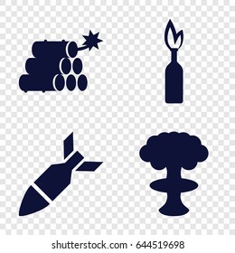Bomb icons set. set of 4 bomb filled icons such as rocket bomb, dynamite