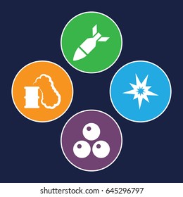 Bomb icons set. set of 4 bomb filled icons such as rocket bomb, smoking can, canon ball