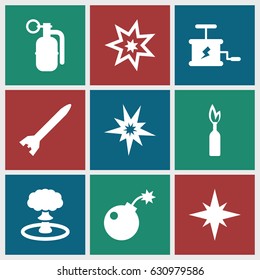 Bomb icons set. set of 9 bomb filled icons such as dynamite, explosion