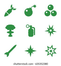 Bomb icons set. set of 9 bomb filled icons such as dynamite, explosion, canon ball, explode